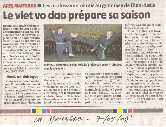 Article de presse La Montagne, le 07/09/05