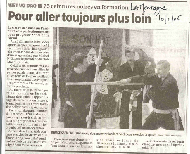 Article La Montagne sorti le 10 nov 2005. Floral et Philippe, les profs du bassin Montluonnais.